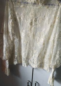 Cream and golden net Top