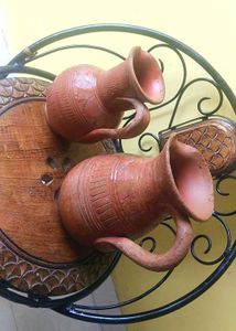 2 Combo Mitti Ke Jugs Vintage Clay Pitcher Set