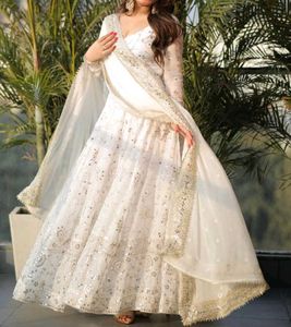 Elegant White &amp; Gold Anarkali Suit