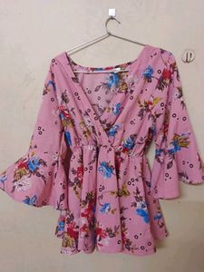 Floral Print Pink Blouse
