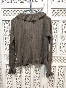 🎀 Imported Ruffled Brown Cardigan B