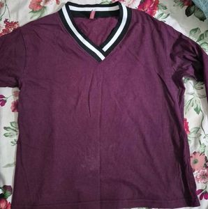 Burgundy V-Neck Long Sleeve Top