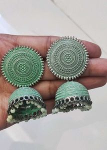 Green Jhumka Earrings
