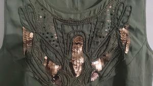 Heine Germany Embellished Olive Green Top