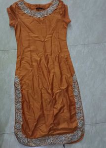Orange Embroidered Kurti