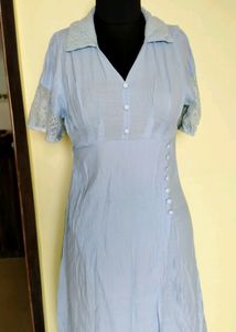 Sky Blue, Lace And Button Down Dress