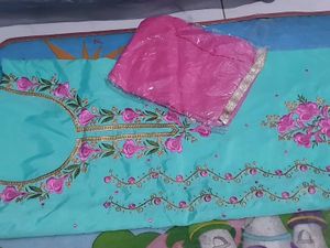 New unstiched silk suit ,sky blue /elegant and pre