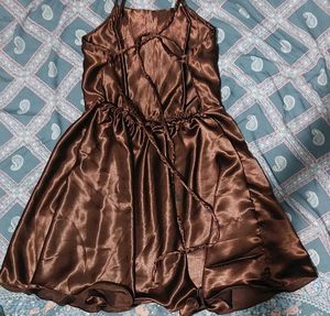 Satin Frock Cofee Brown