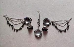 Oxidised  Bhaubalu Earrings Set With Tikka