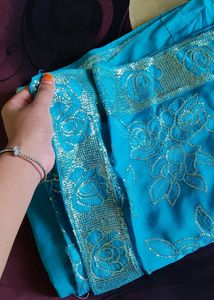 Sky Blue Gorgette Embroidery Saree 💙
