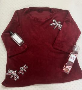 Splash Quarter Sleeves Stones Embedded Magenta Top
