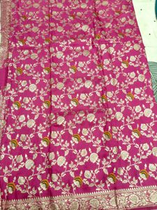 Pink Floral Banarasi Saree