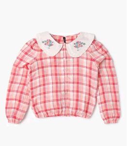 Pink Plaid Peter Pan Collar Top