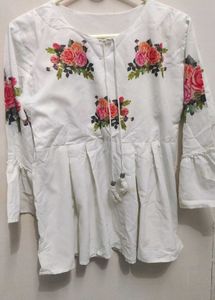 White Flower Print Top