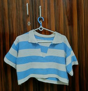 Urbanic Blue-White Crop Top
