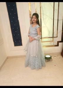 Light Blue Embroidered Crop Top Skirt