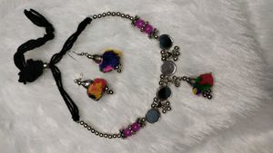 Boho Pom-Pom Necklace &amp; Earring Set