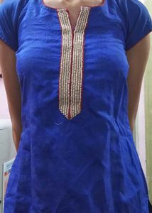 Blue Kurti with Embellished Neckline