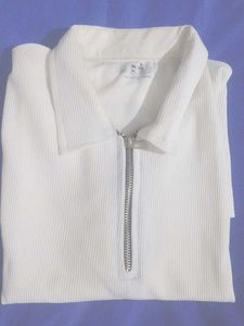 White Corduroy Zip-Up Polo