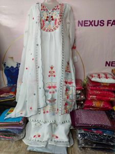 Embroidered White Salwar Kameez Set
