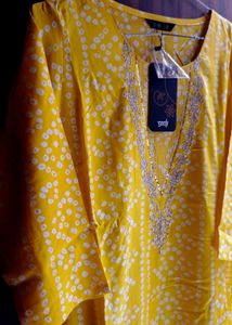 Vibrant Yellow Bandhani Kurta with Elegant Embroid