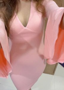 Pinkish Peach Flared Sleeve Dress