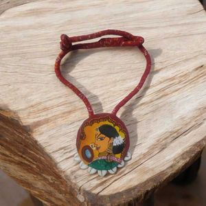 Hand Painted Fabric Jewelry Set With Earrings