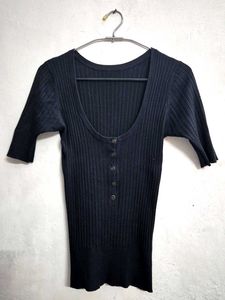 Ribbed Button-Up Top