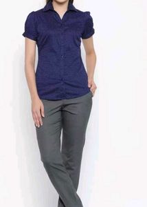 Park Avenue Woman Navy Regular Fit Printed Formal
