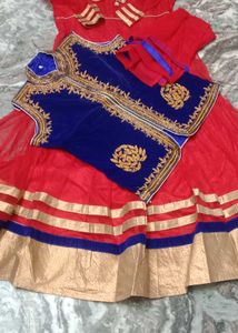 Red &amp; Blue Embroidered Lehenga Choli