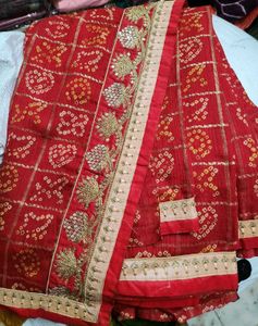 Red Bandhani Embroidered Saree