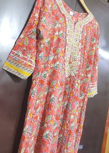 Pink Multi Floral Anarkali Kurti For 42 Bust