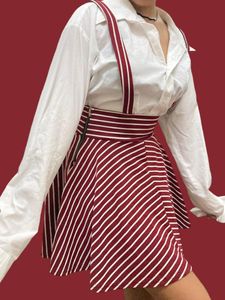 Cute Red Striped Suspender Skirt -