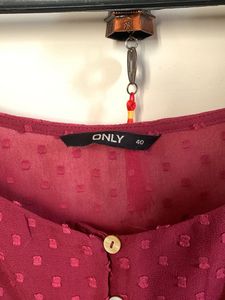 Only Burgundy Swiss Dot Button-Down Top