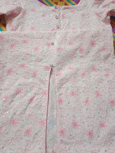 White And Pink Thick Cotton Colour Kurti