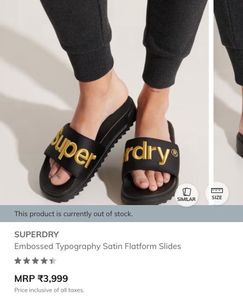 Superdry Embossed Typography Satin Flatform Slides