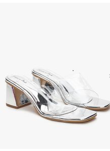 Silver Transparent Block Heeled Sandal