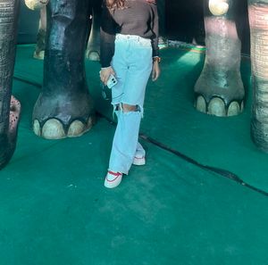 Ripped Light Wash Wide Leg Jeans