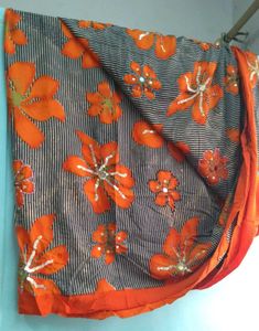 Orange#Black# Exclusive Saree