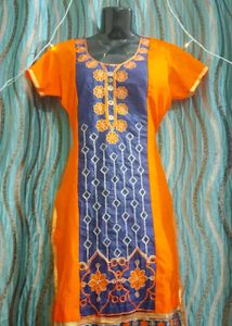 Orange-navy blue Kurti Wear