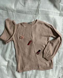 Peach Knit Pullover Sweater