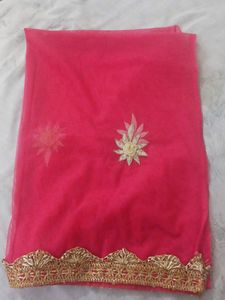 Pink Net Dupatta with Gotta Border
