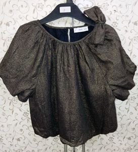 Mango Girls Metallic Bow Blouse Gold
