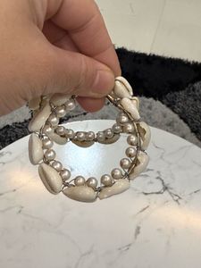 Shell and Pearl Hoop Earrings