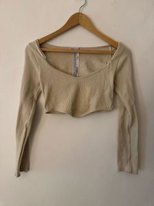 Zara Beige Ribbed Long Sleeve