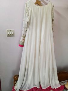 White &amp; Pink Embroidered Anarkali