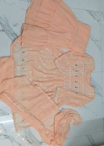 Peach Embroidered Gharara Suit