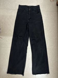 High Waisted Charcoal Ripped Jeans