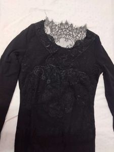 Beautiful Black Party Wear Top With Lace Detailing