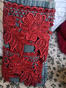 Denim &amp; Lace Crossbody Phone Bag